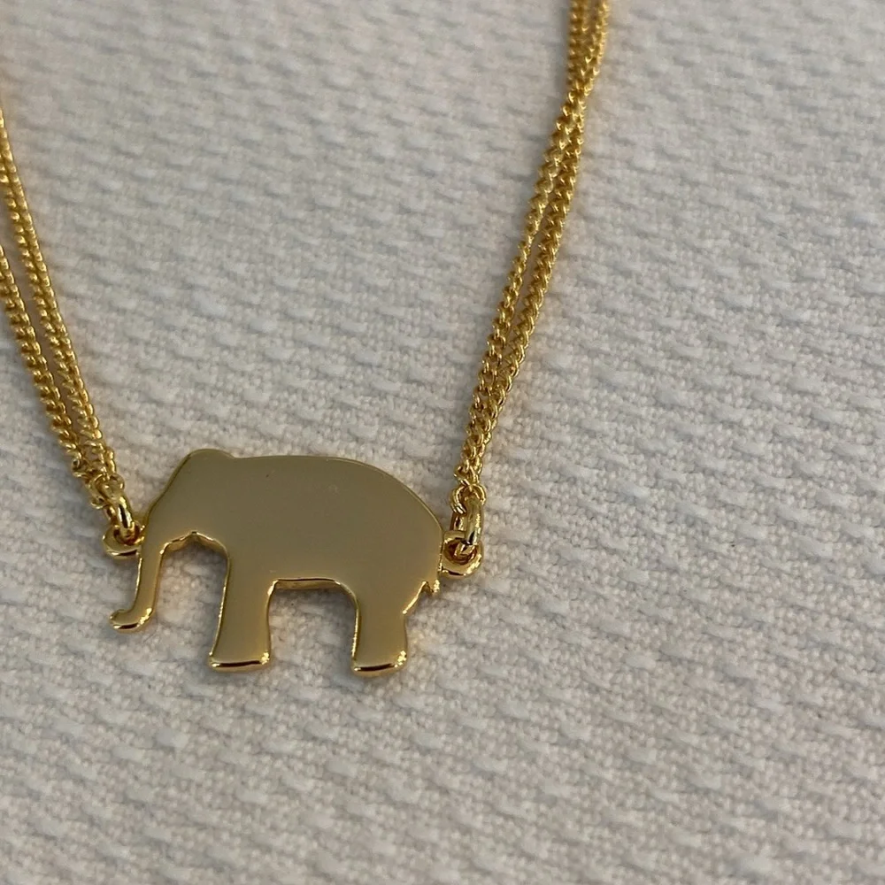 Stella&Dot Gold Pink Elephant Charm Adjustable Pulley Chain Wishing Bracelet